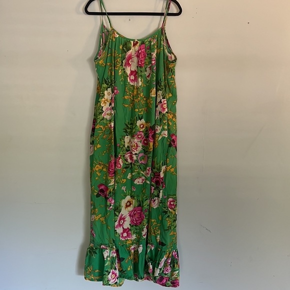 Soft Surroundings smocked neck ruffle hem green floral maxi dress - Picture 4 of 4